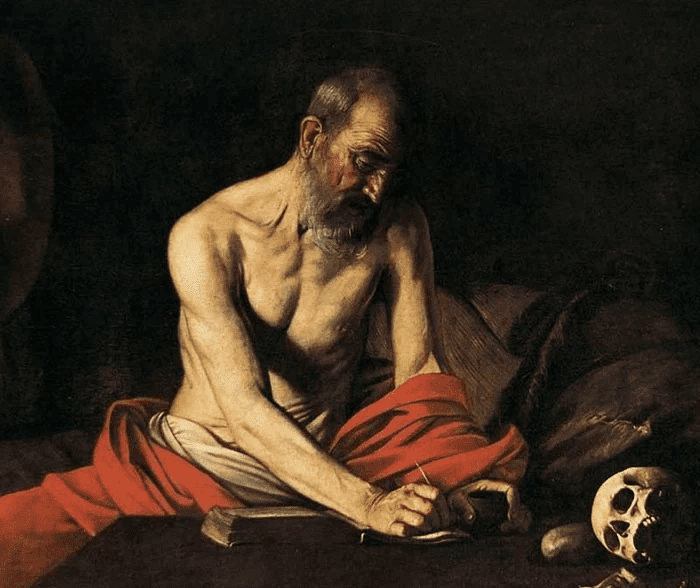 pintura São Jerônimo escrevendo, Caravaggio (1607)