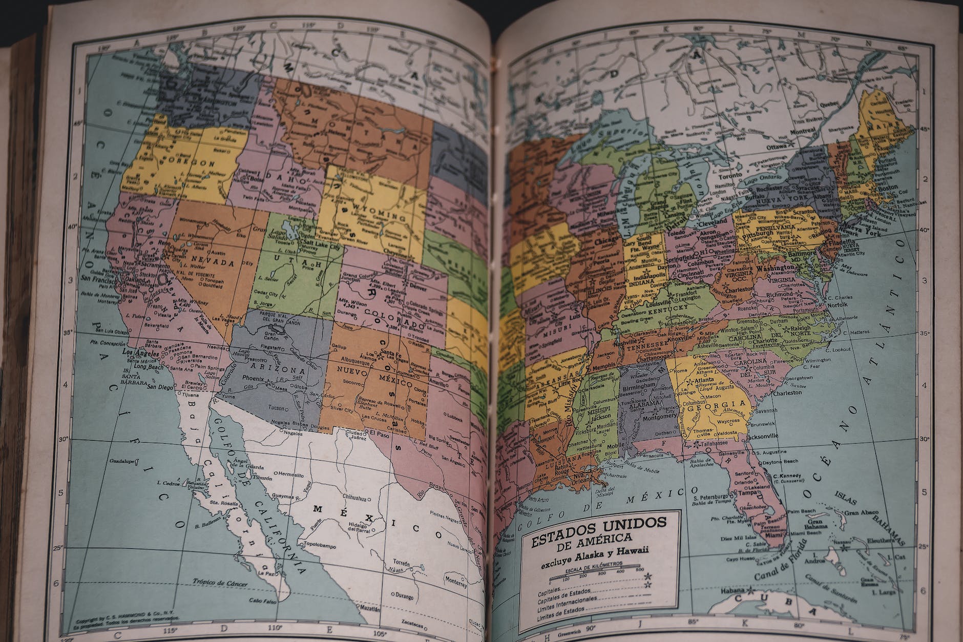 map of the united states of america in a book
