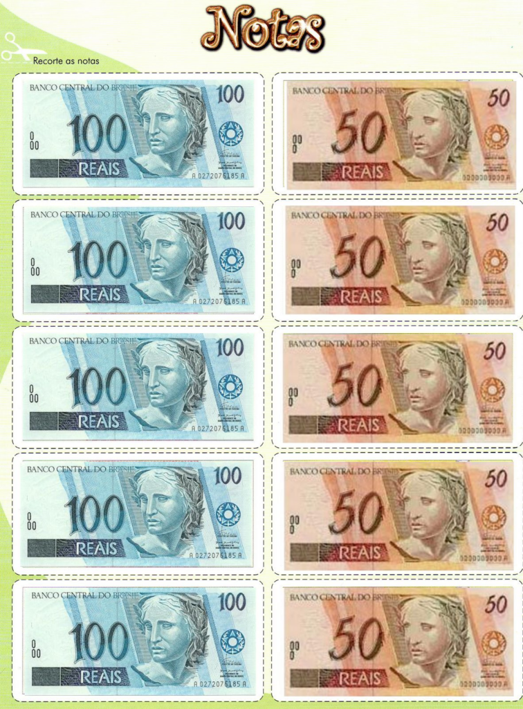 modelo de dinheiro nota de 100 e 50 para imprimir