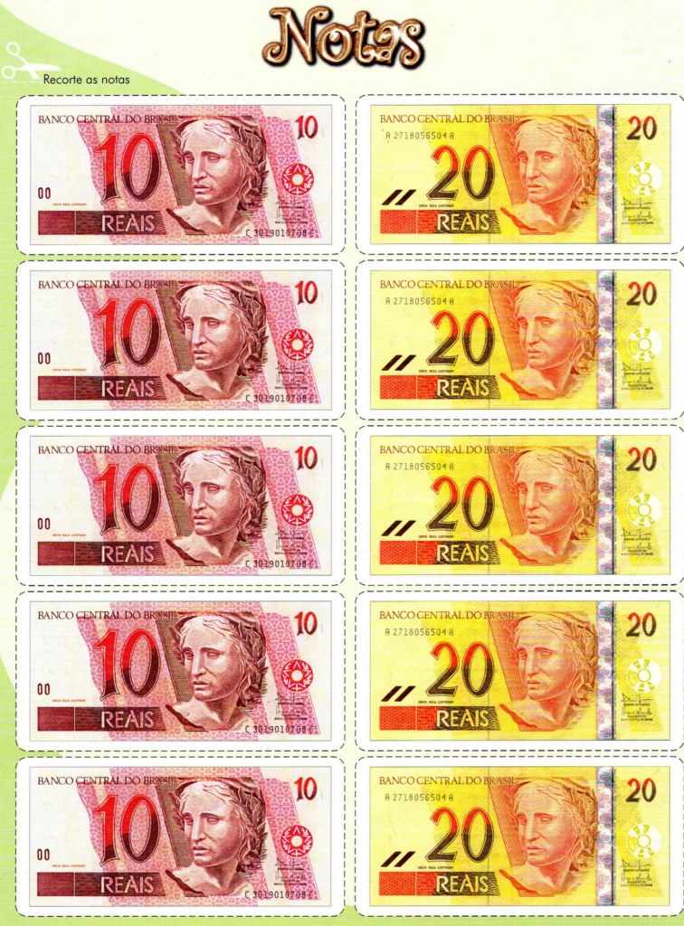 modelo de dinheiro nota de 10 e 20 para imprimir