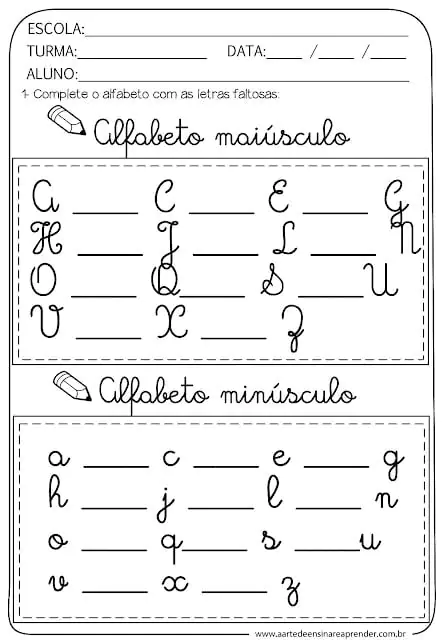 atividade com alfabeto cursivo letra cursiva